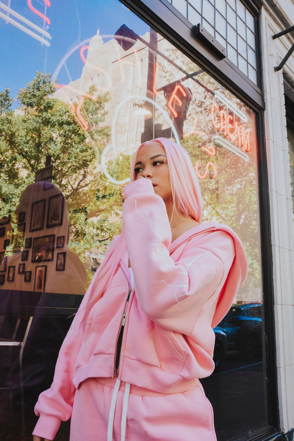 Pink desire zip-up hoodie